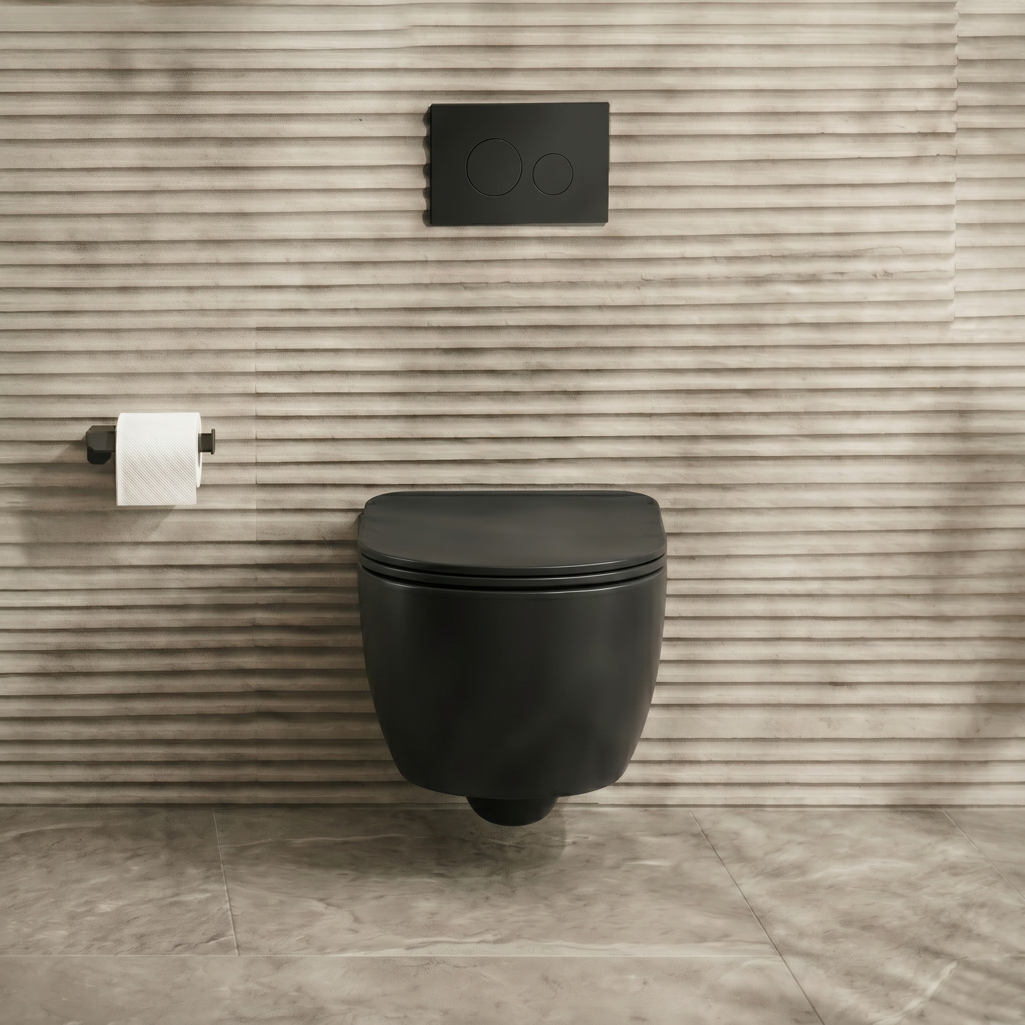 Harbour Acclaim Rimless Round Wall Hung Toilet & Slim Soft Close Seat - Matt Black