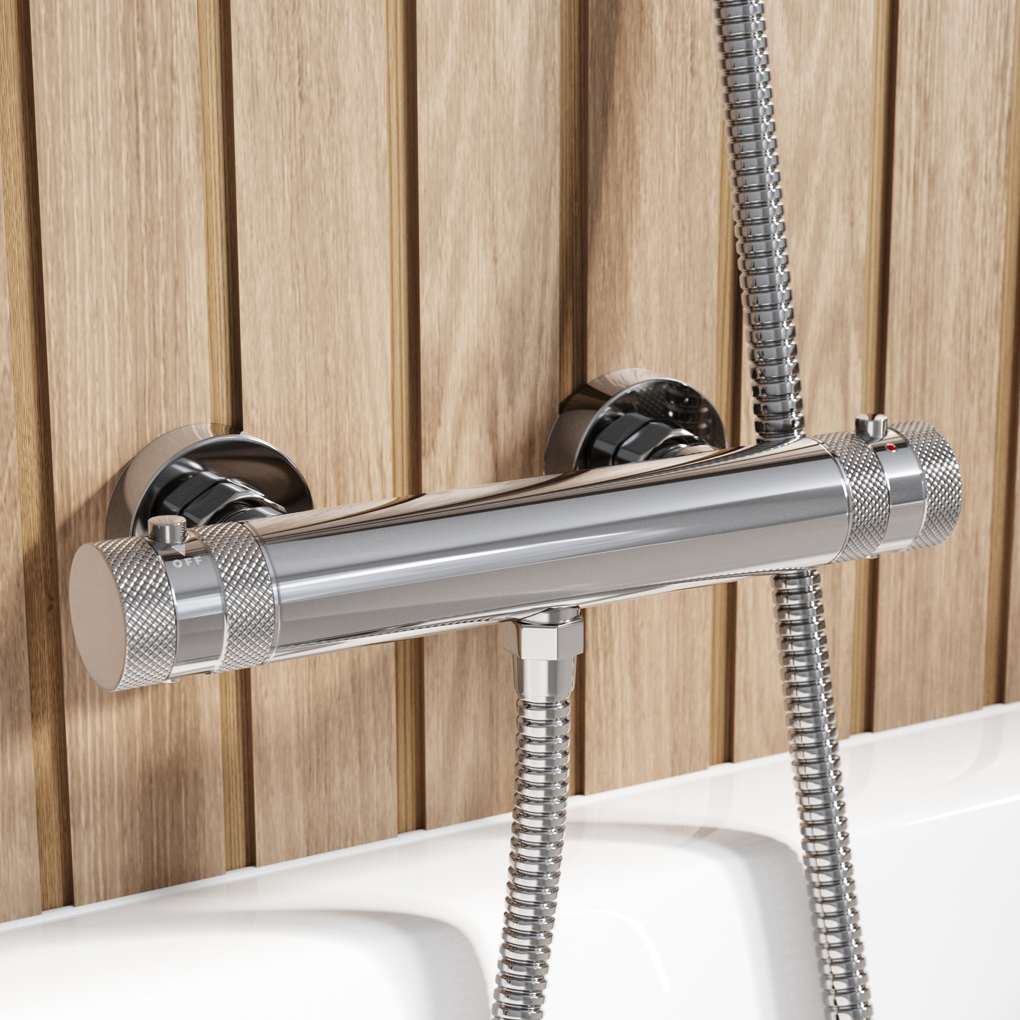 Core 1 Outlet Exposed Thermostatic Bar Valve & Fluted Slide Rail Shower Kit