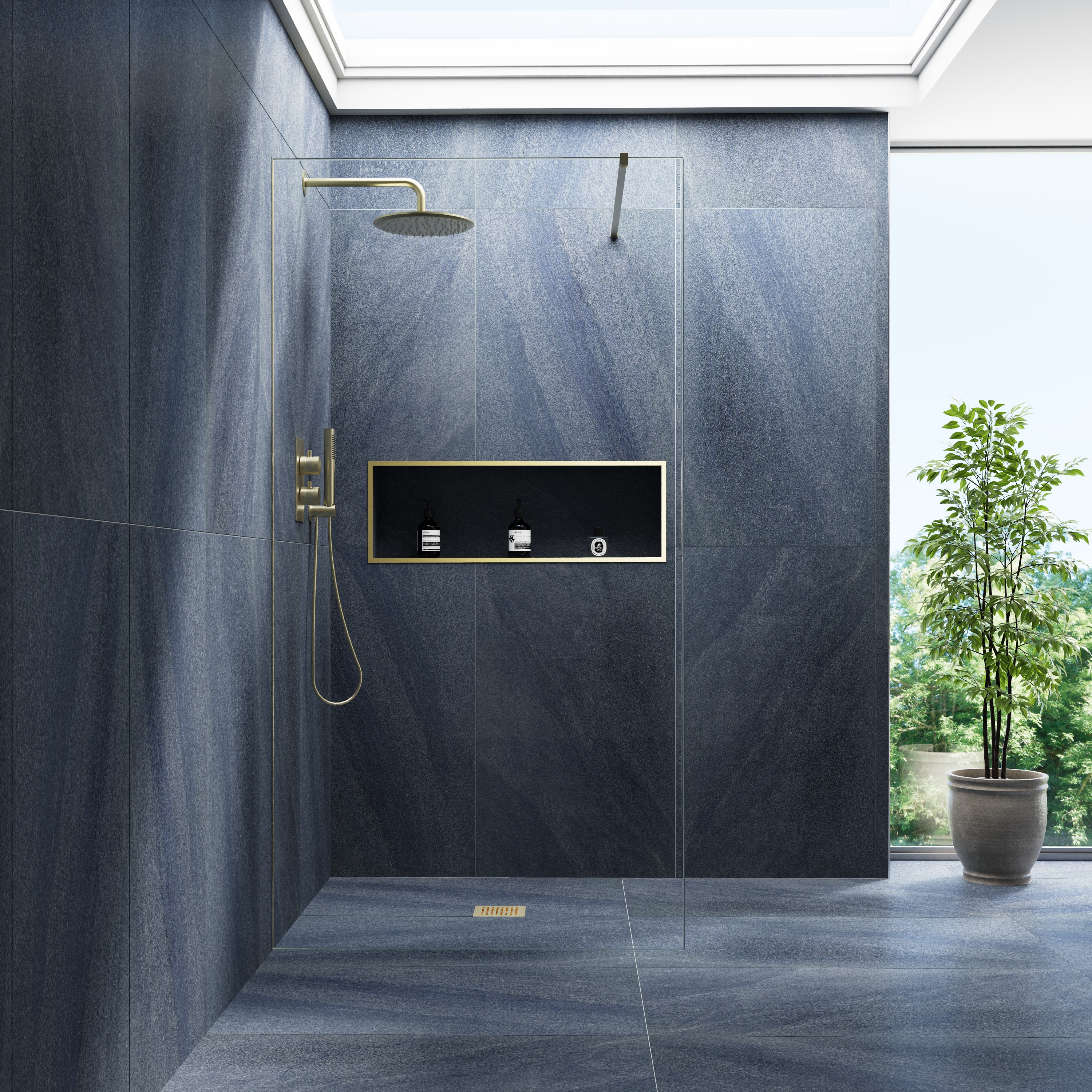 Harbour i10 10mm Easy Clean 2m Tall Frameless Wetroom Panel - Brushed Brass