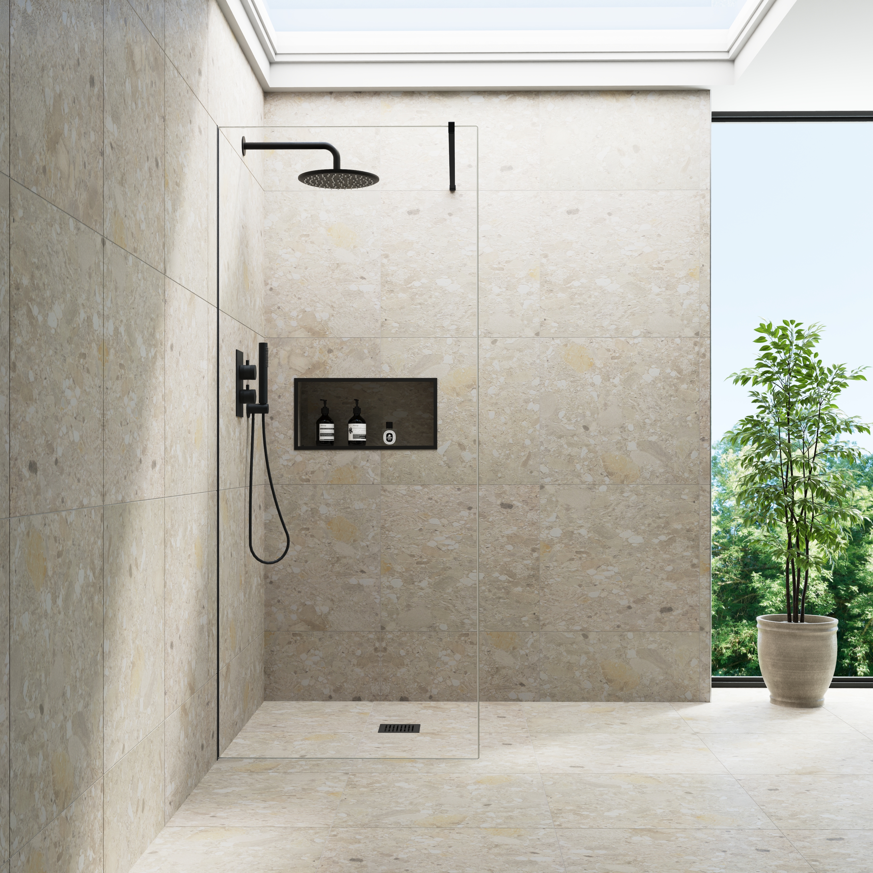 Harbour i10 10mm Easy Clean 2m Tall Frameless Wetroom Panel - Matt Black