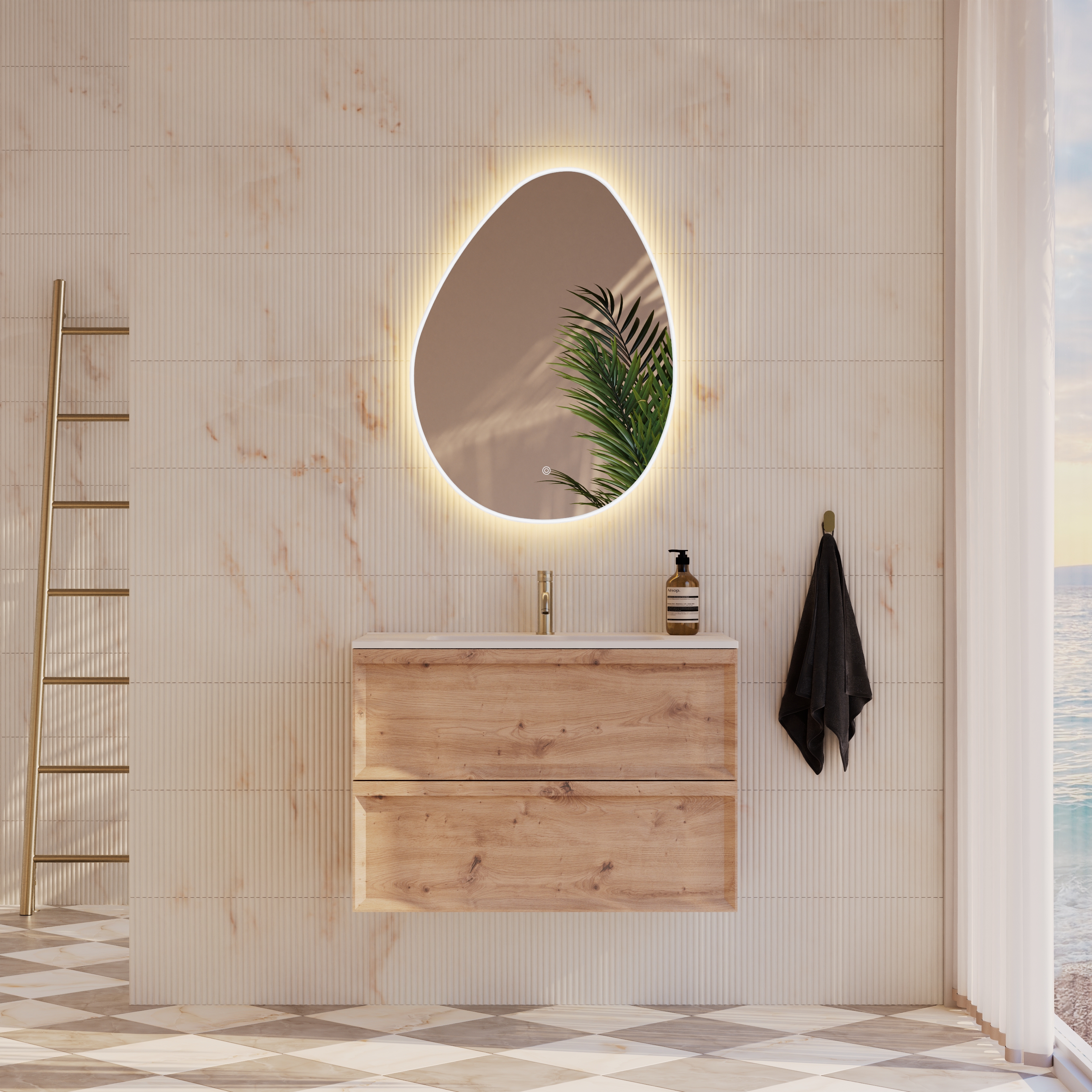 Organics Pebble LED illuminated Mirror with Demister Pad & Colour Change Lights - 600 x 800mm
