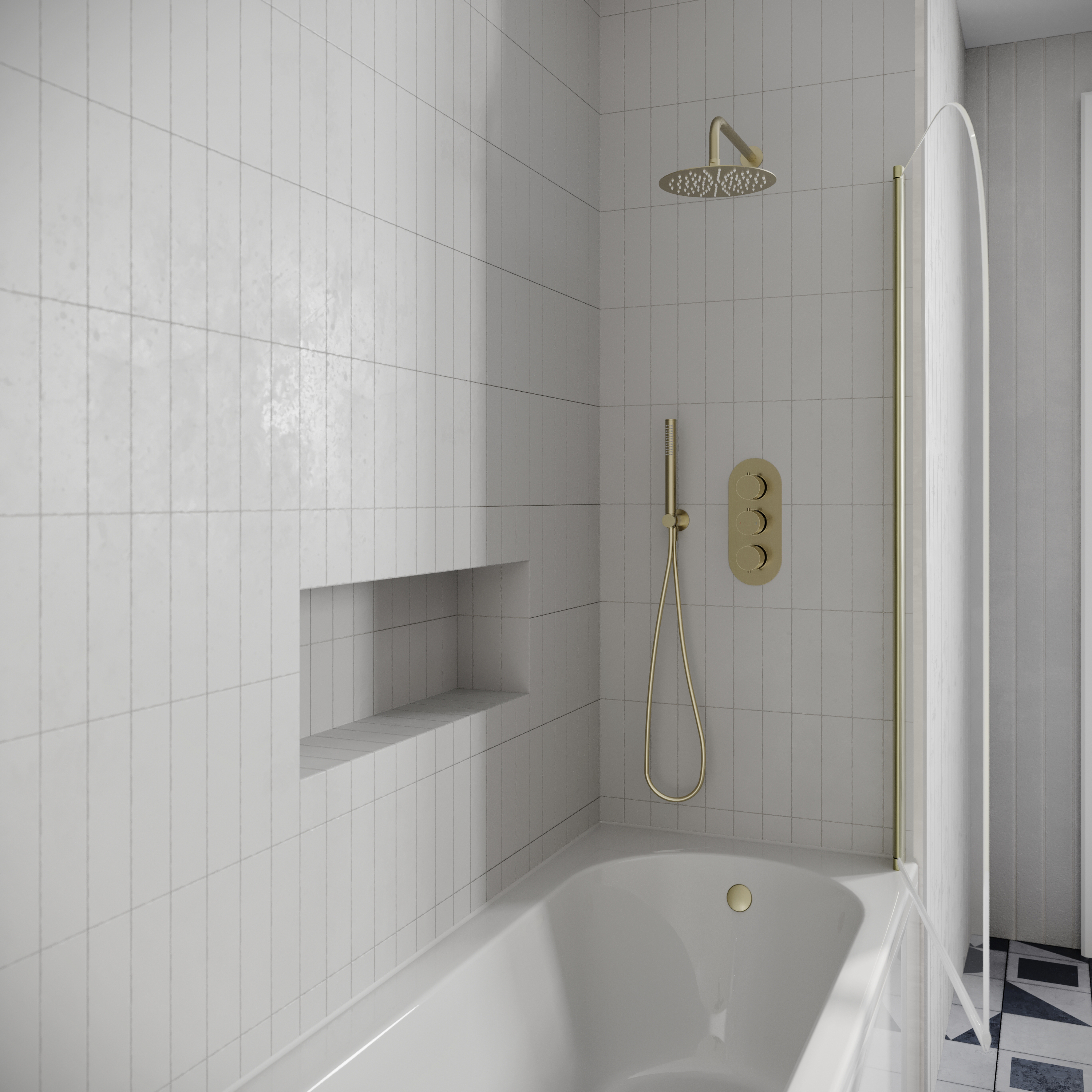 Drench J Shaped Shower Bath with Panel & Shower Screen