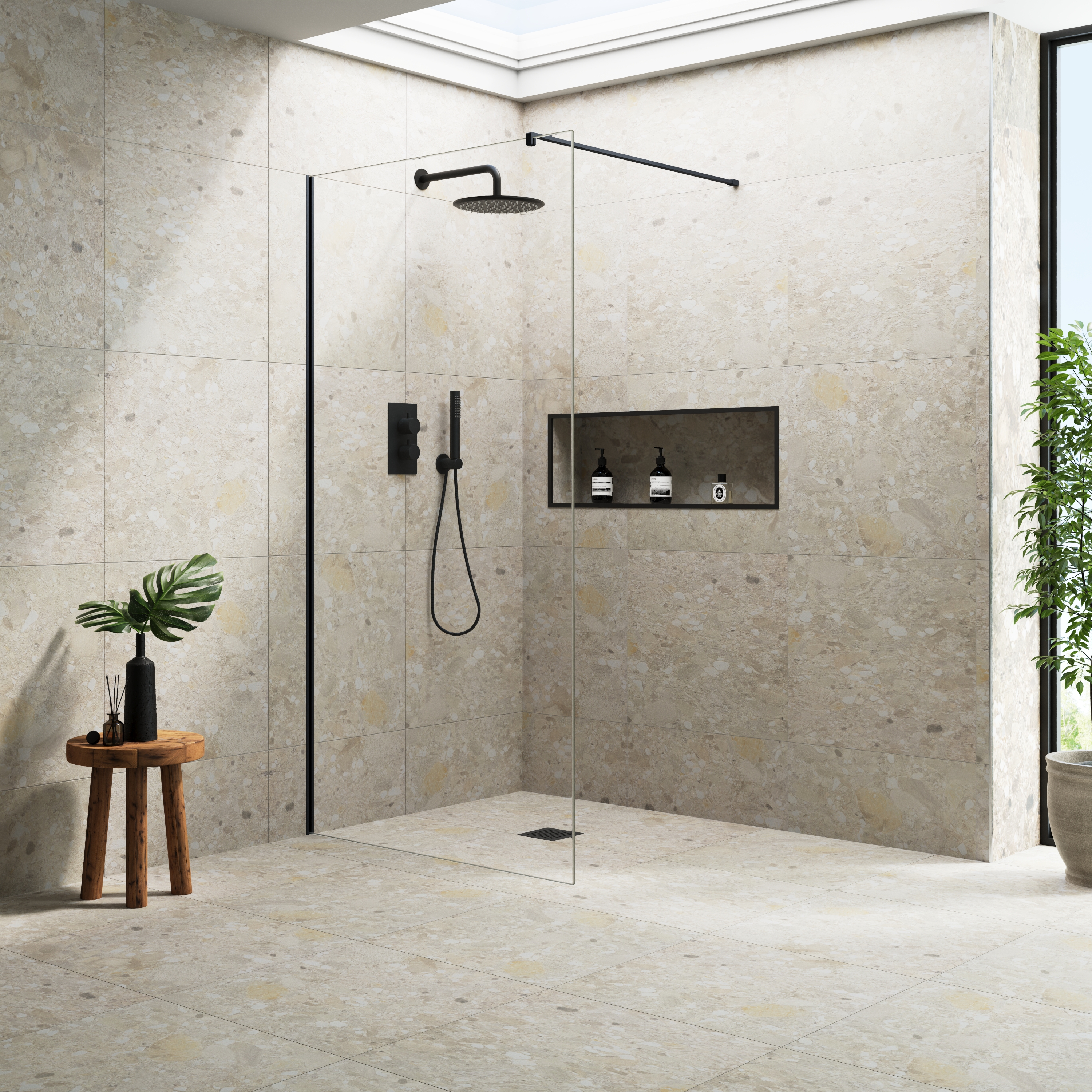 Harbour i10 10mm Easy Clean 2m Tall Frameless Wetroom Panel - Matt Black