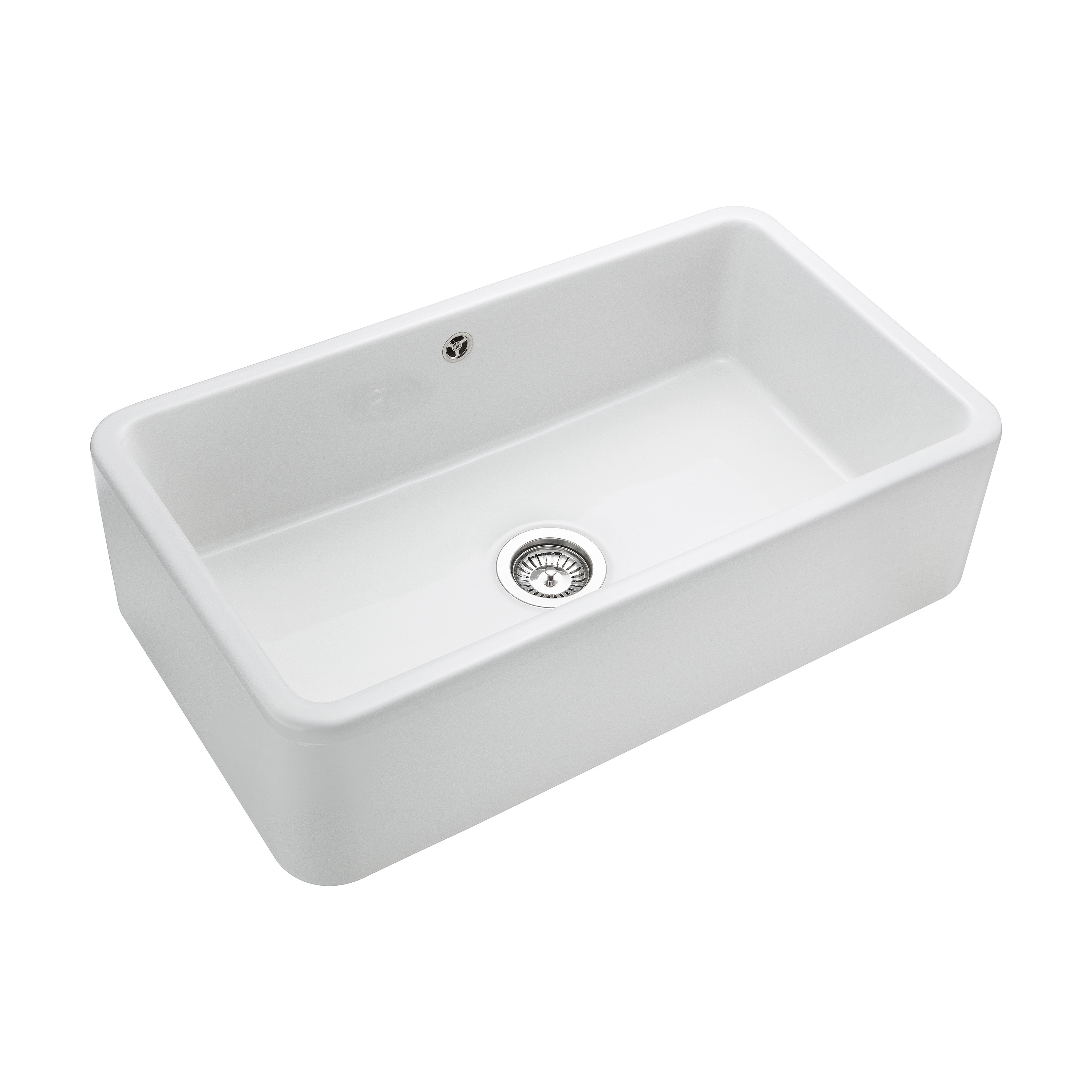 Rangemaster Farmhouse 1 Bowl White Fireclay Ceramic Belfast Sink & Waste Kit - 795 x 460mm