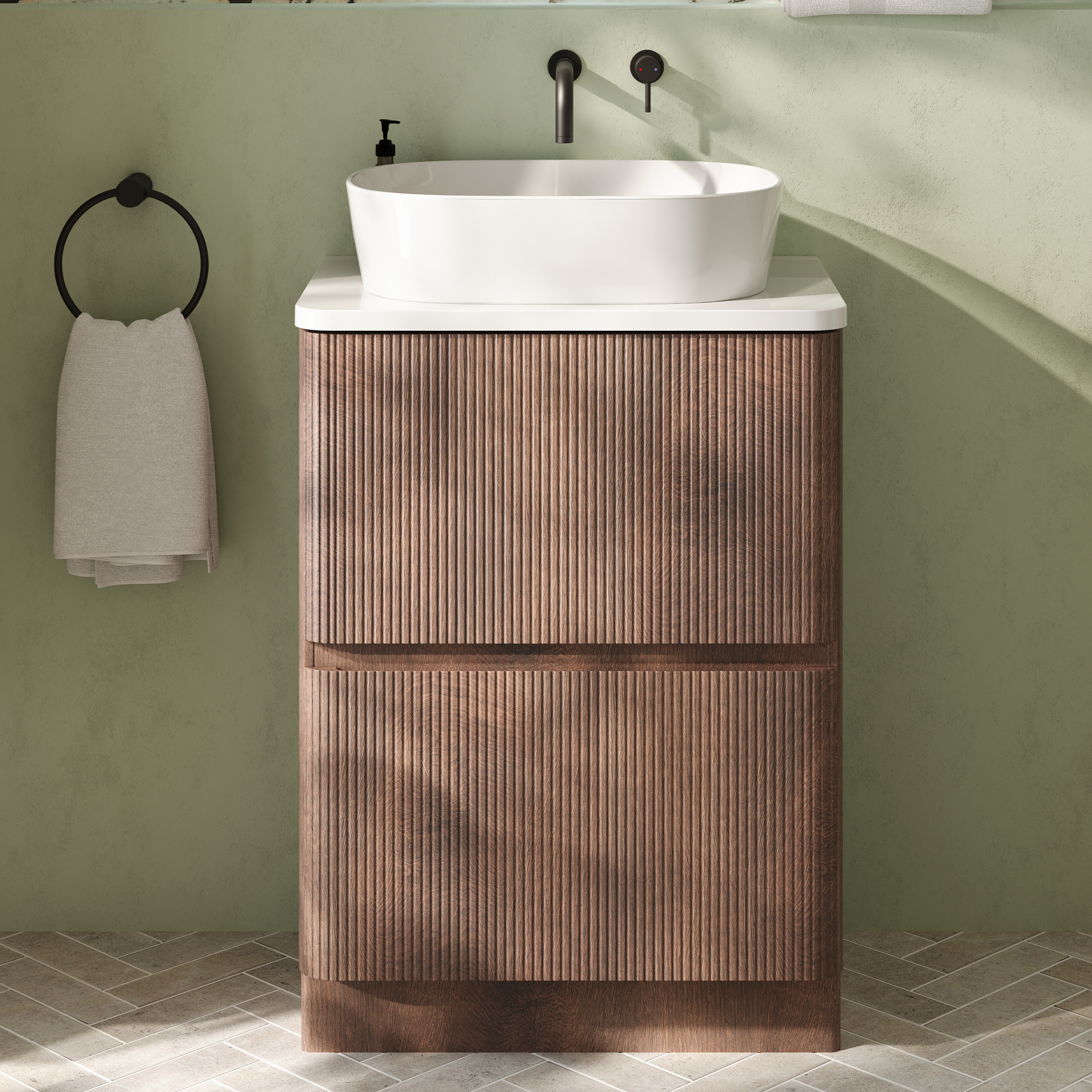 Drench Origin 600mm Fluted Floorstanding Vanity Unit & Countertop