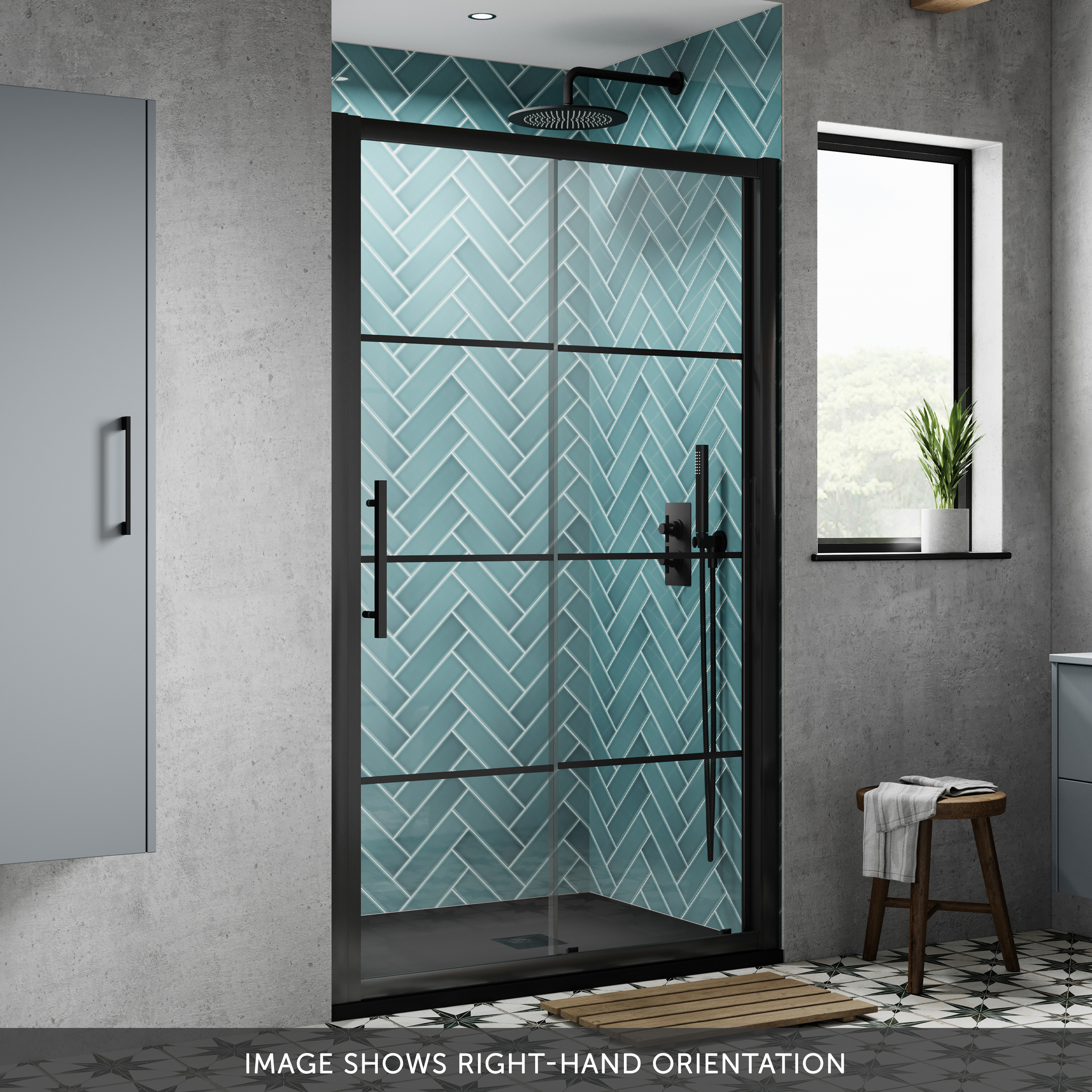 Vellamo City 8mm Framed Matt Black Easy Clean Sliding Shower Door