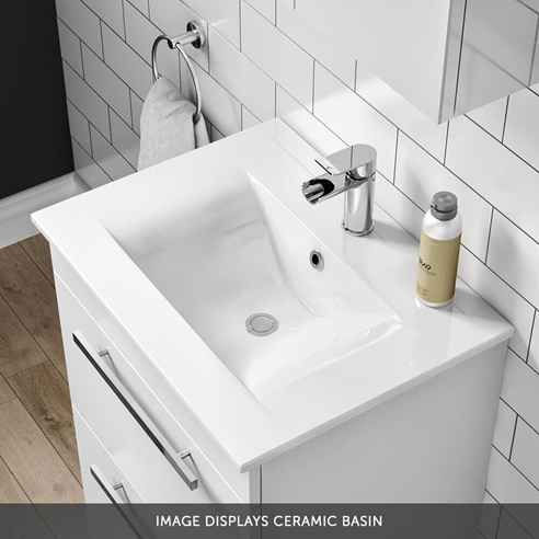 Vellamo Aspire 1100mm 2 Door Combination Basin & Toilet Unit with Matt Black Handles & Overflow Cover - Gloss White