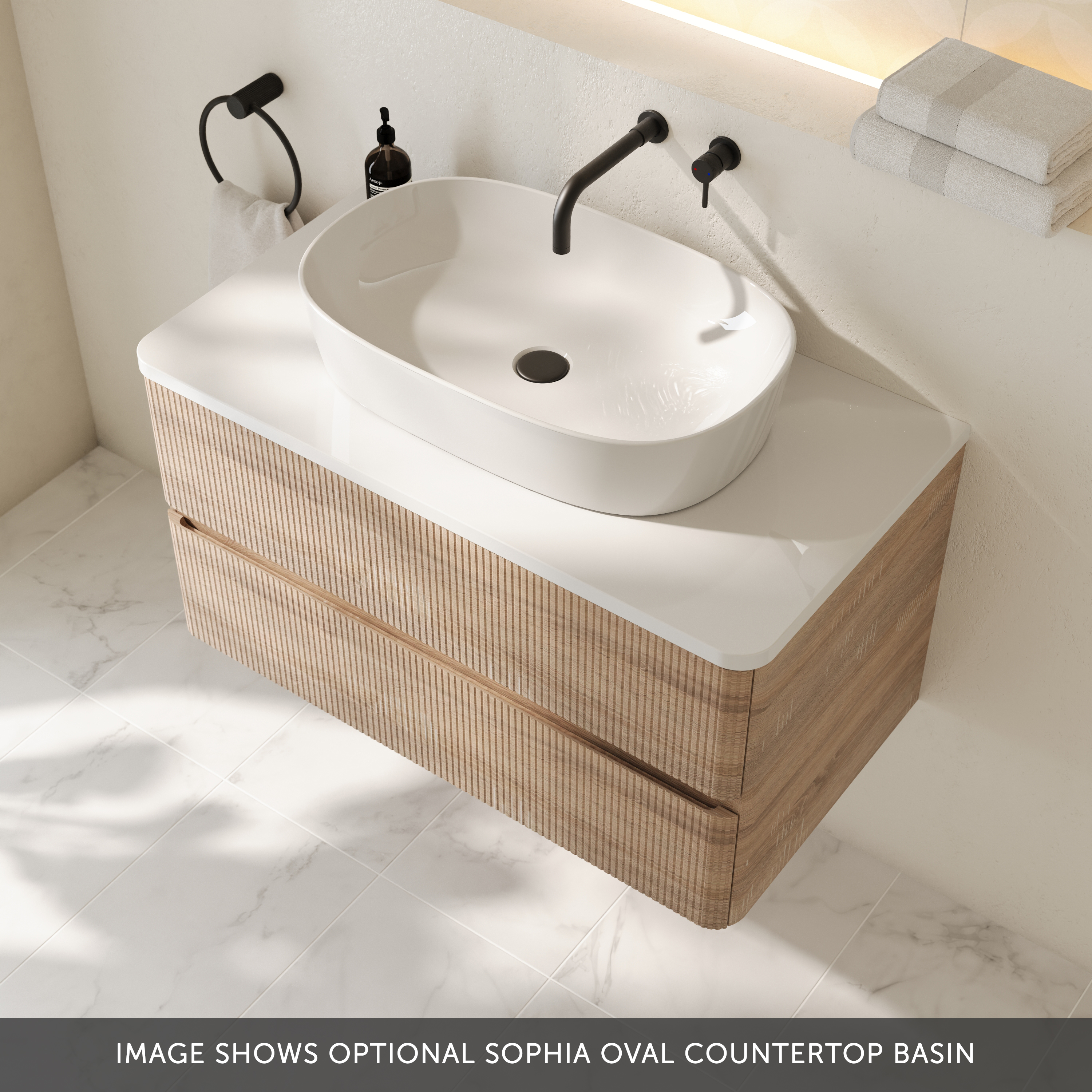 Drench Origin 900mm Fluted Wall Mounted Vanity Unit & Countertop