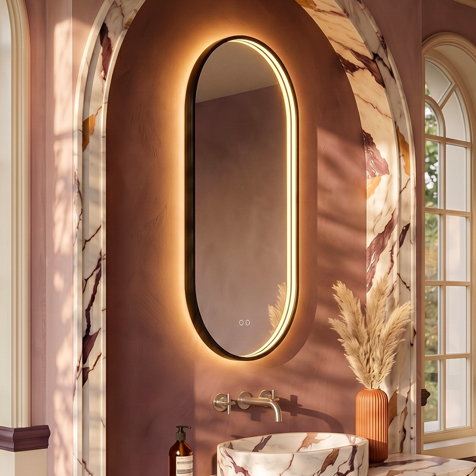 Origins Living Kingsley Matt Black Illuminated Capsule Mirror with Colour Change Lights - 500 x 1000mm