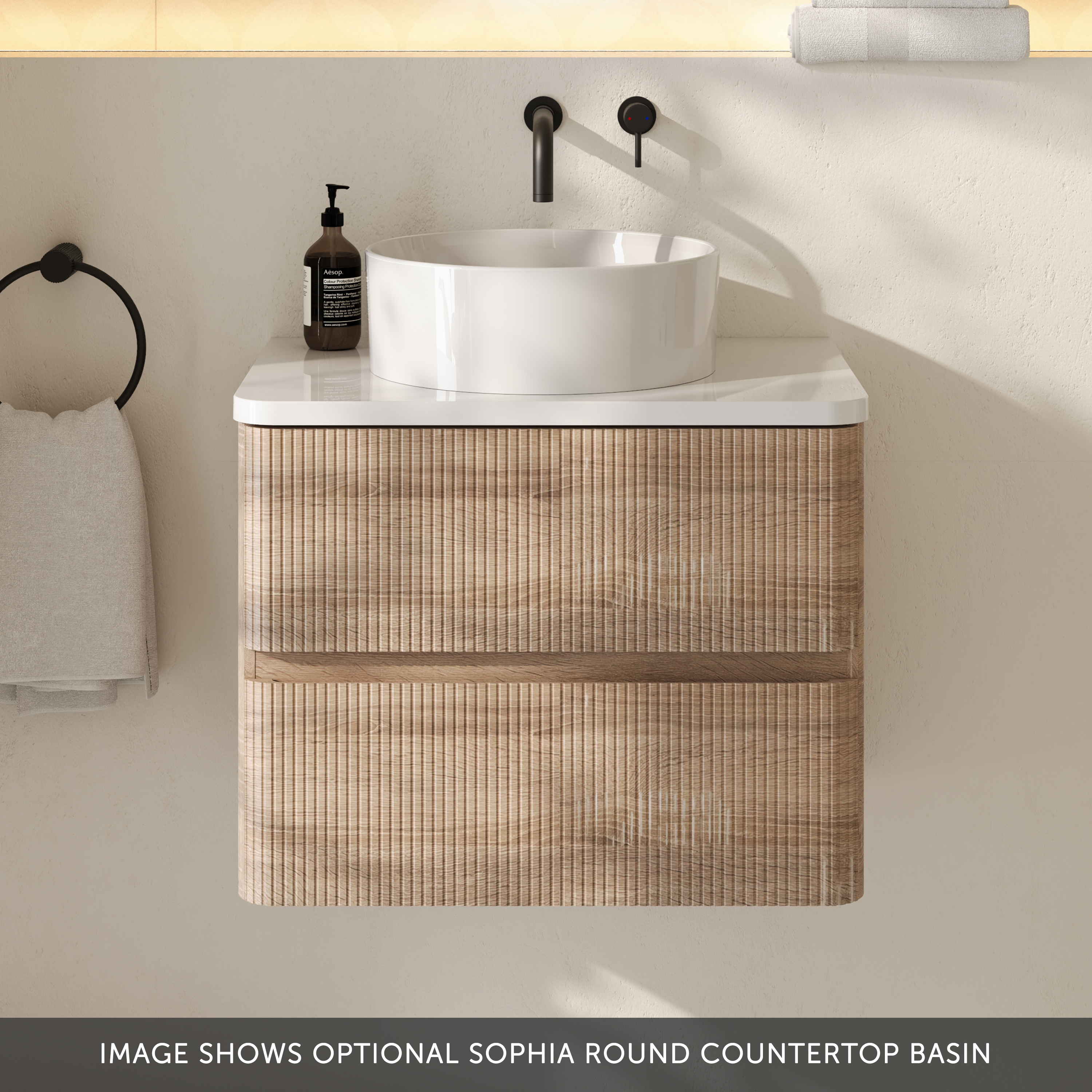 Drench Origin 600mm Fluted Wall Mounted Vanity Unit & Countertop