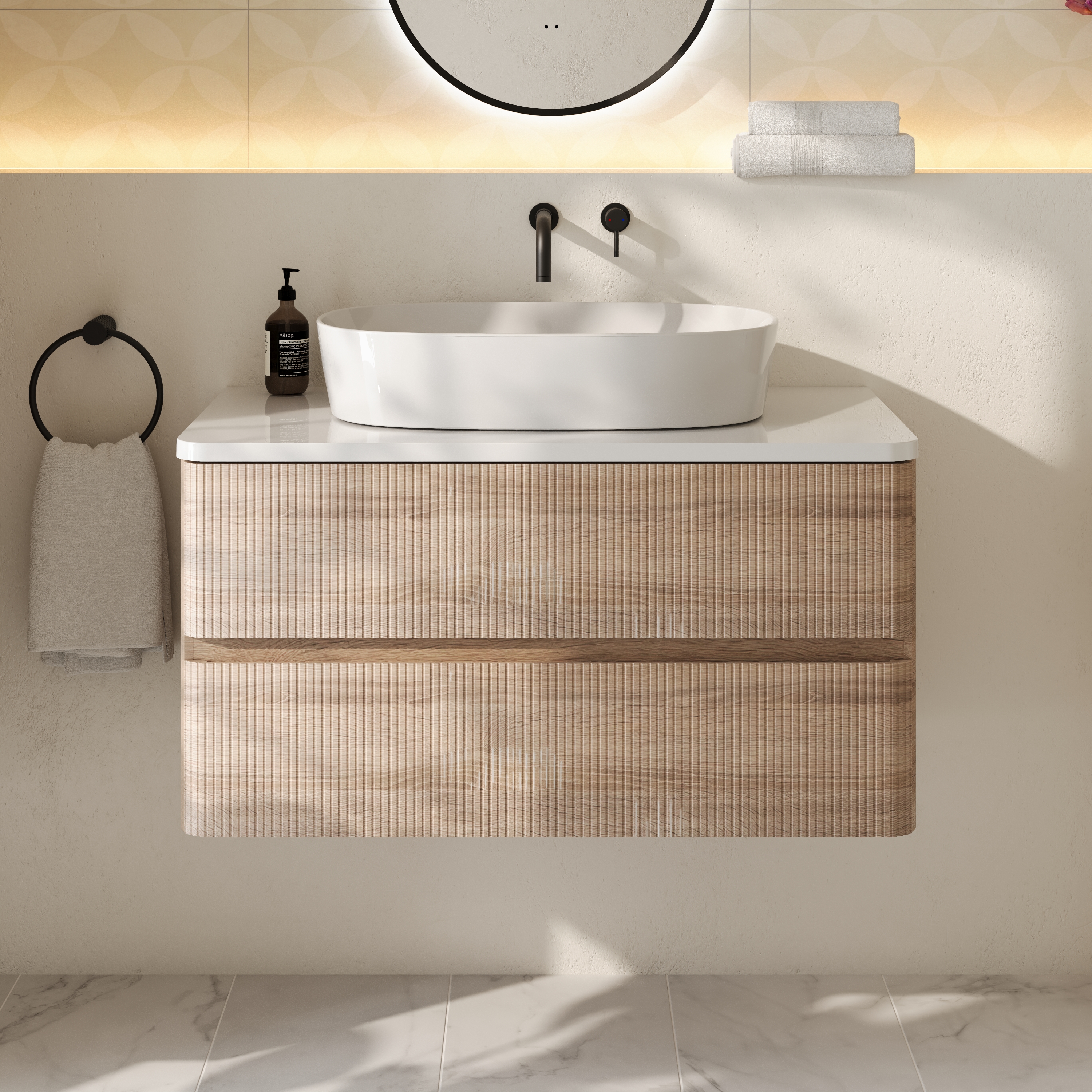 Drench Origin 900mm Fluted Wall Mounted Vanity Unit & Countertop