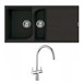 Reginox Ego 475 1.5 Bowl Black Granite Sink & Waste Kit and Vellamo Caspian Dual Lever Mono Kitchen Mixer