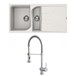 Reginox Ego 475 1.5 Bowl White Granite Composite Kitchen Sink and Vellamo FlexiSpray Kitchen Mixer