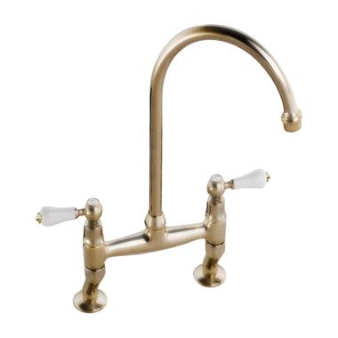 Clearwater Elegance Twin Lever Bridge Sink Mixer with Swivel Spout - Antique Bronze