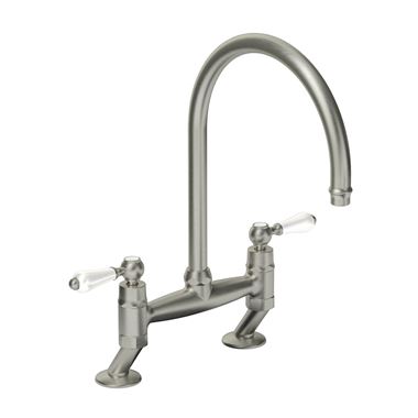 Clearwater Elegance Twin Lever Bridge Sink Mixer with Swivel Spout - Brushed Nickel