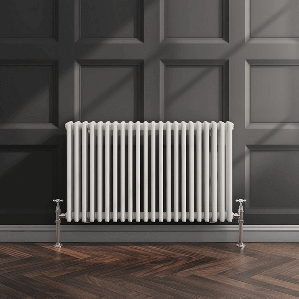 EliteHeat Horizontal Designer 2 Column Style White Radiator - 600 x 1016