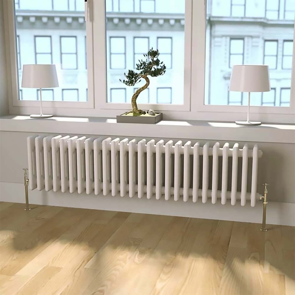 EliteHeat Horizontal Designer 4 Column Style White Radiator - 300x1196