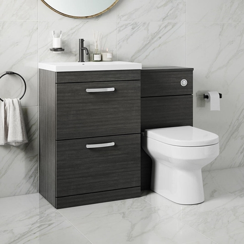 Emily 1100mm Combination Bathroom Toilet & 2 Drawer Sink Unit - Hacienda Black