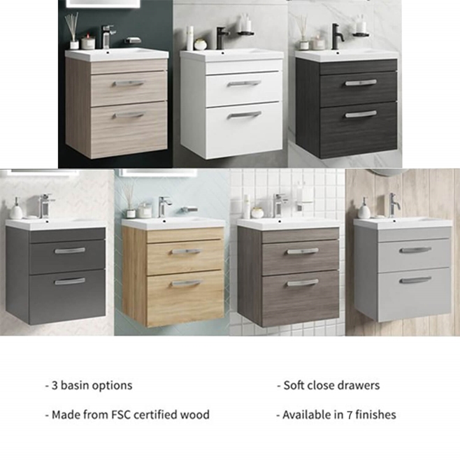 Emily 500mm Wall Mounted 2 Drawer Vanity Unit & Basin Options