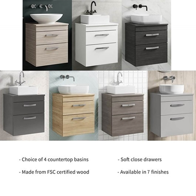 Emily 500mm Wall Mounted 2 Drawer Vanity Unit and Countertop