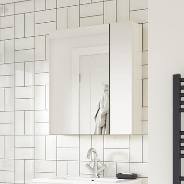 Drench Emily 600mm Mirror Cabinet with Offset Door - Gloss White