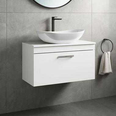 Drench Emily 800mm Wall Mounted 1 Drawer Vanity Unit and Countertop - Gloss White