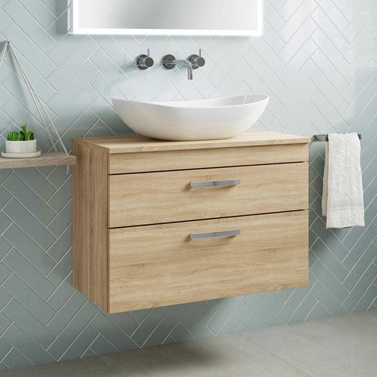 Drench Emily 800mm Wall Mounted 2, Oak Wall Hung Vanity Unit 800mm