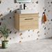 Drench Emily Natural Oak Wall Mounted 1 Drawer Vanity Unit and Countertop with Matt Black Handle