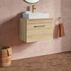 Drench Emily Natural Oak Wall Mounted 1 Drawer Vanity Unit and Countertop with Brushed Brass Handle