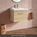 Drench Emily 500mm Natural Oak Wall Mounted 1 Drawer Vanity Unit, Thin-Edged Basin, Brushed Brass Handle & Overflow