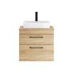 Drench Emily Natural Oak Wall Mounted 2 Drawer Vanity Unit and Countertop with Matt Black Handles