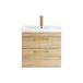 Drench Emily Natural Oak Wall Mounted 2 Drawer Vanity Unit, Thin-Edged Basin, Brushed Brass Handles & Overflow