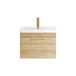 Drench Emily Natural Oak Wall Mounted 1 Drawer Vanity Unit, Thin-Edged Basin, Brushed Brass Handle & Overflow