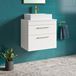 Drench Emily Gloss White Wall Mounted 2 Drawer Vanity Unit and Countertop with Brushed Brass Handles