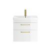 Drench Emily Gloss White Wall Mounted 2 Drawer Vanity Unit, Thin-Edged Basin, Brushed Brass Handles & Overflow