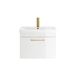 Drench Emily Gloss White Wall Mounted 1 Drawer Vanity Unit, Thin-Edged Basin, Brushed Brass Handle & Overflow