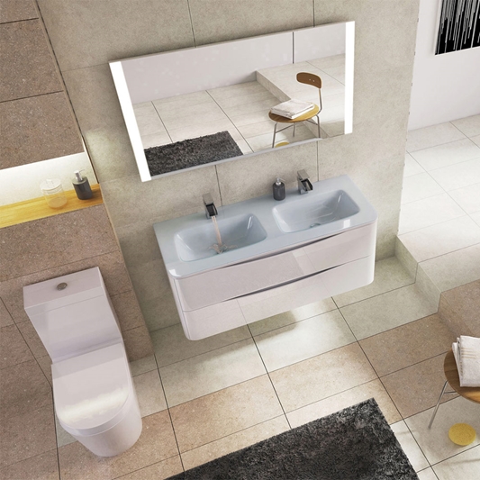 Harbour Clarity 1200mm Wall Mounted Double Basin Vanity Unit Gloss White Tap Warehouse - Motiv 1200 Wall Mounted Double Basin Vanity Unit