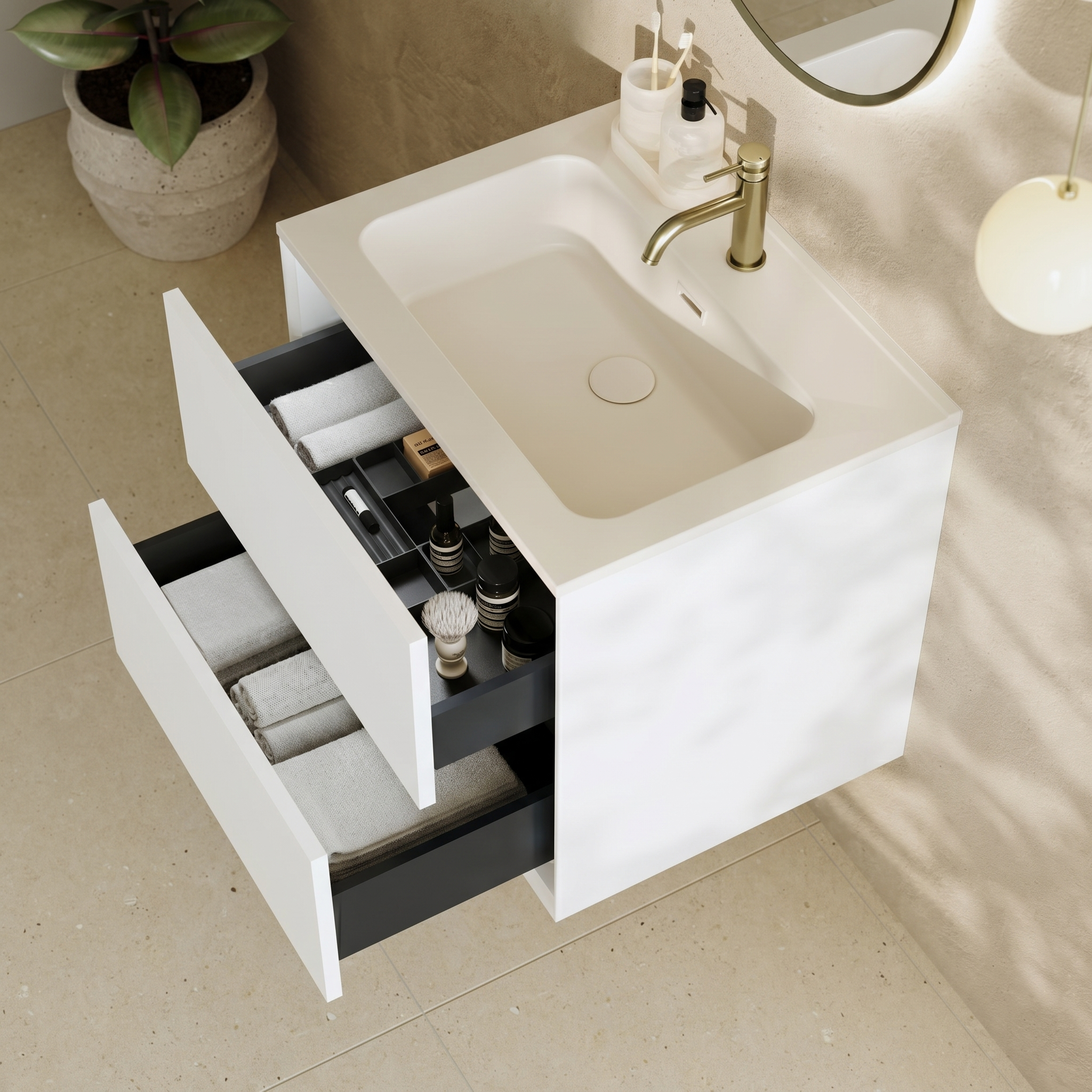 Oslo 600mm Wall Mounted Vanity Unit & Matt White Basin