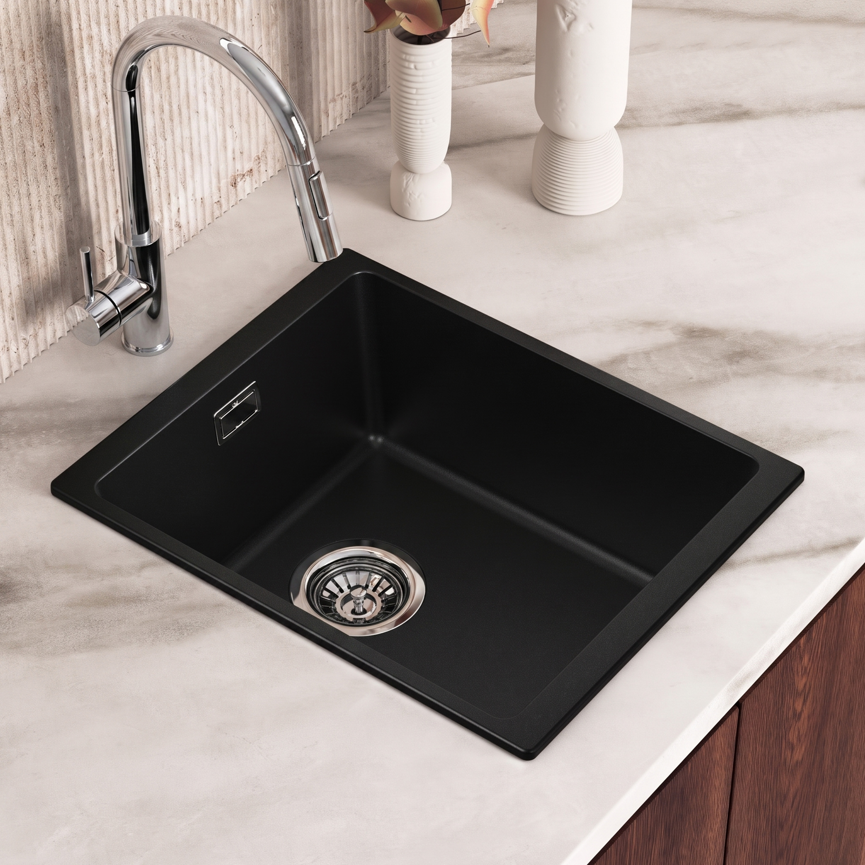 Vellamo Terra Compact 1 Bowl Granite Composite Inset or Undermount Kitchen Sink & Waste - 370 x 460mm