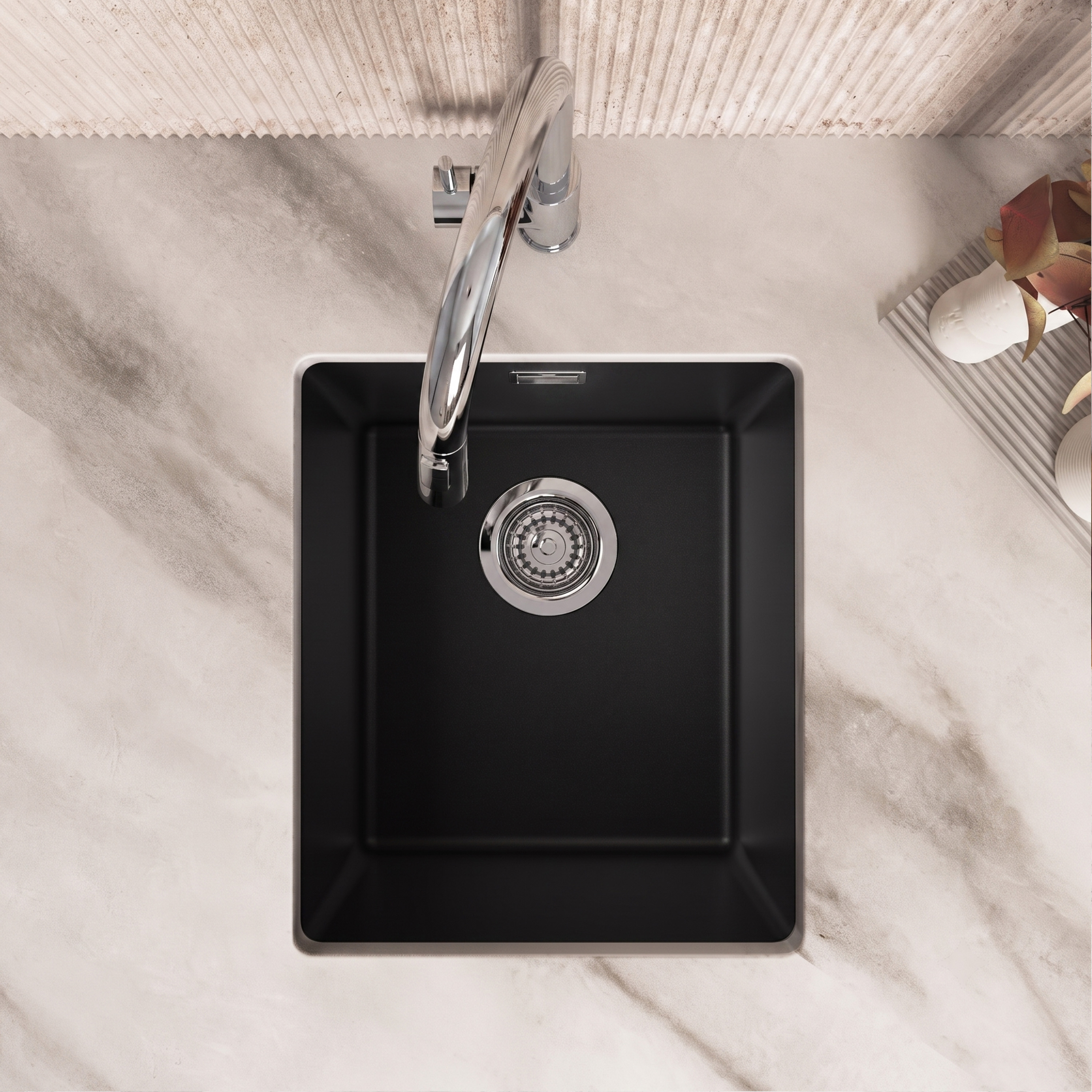 Vellamo Terra Compact 1 Bowl Granite Composite Inset or Undermount Kitchen Sink & Waste - 370 x 460mm