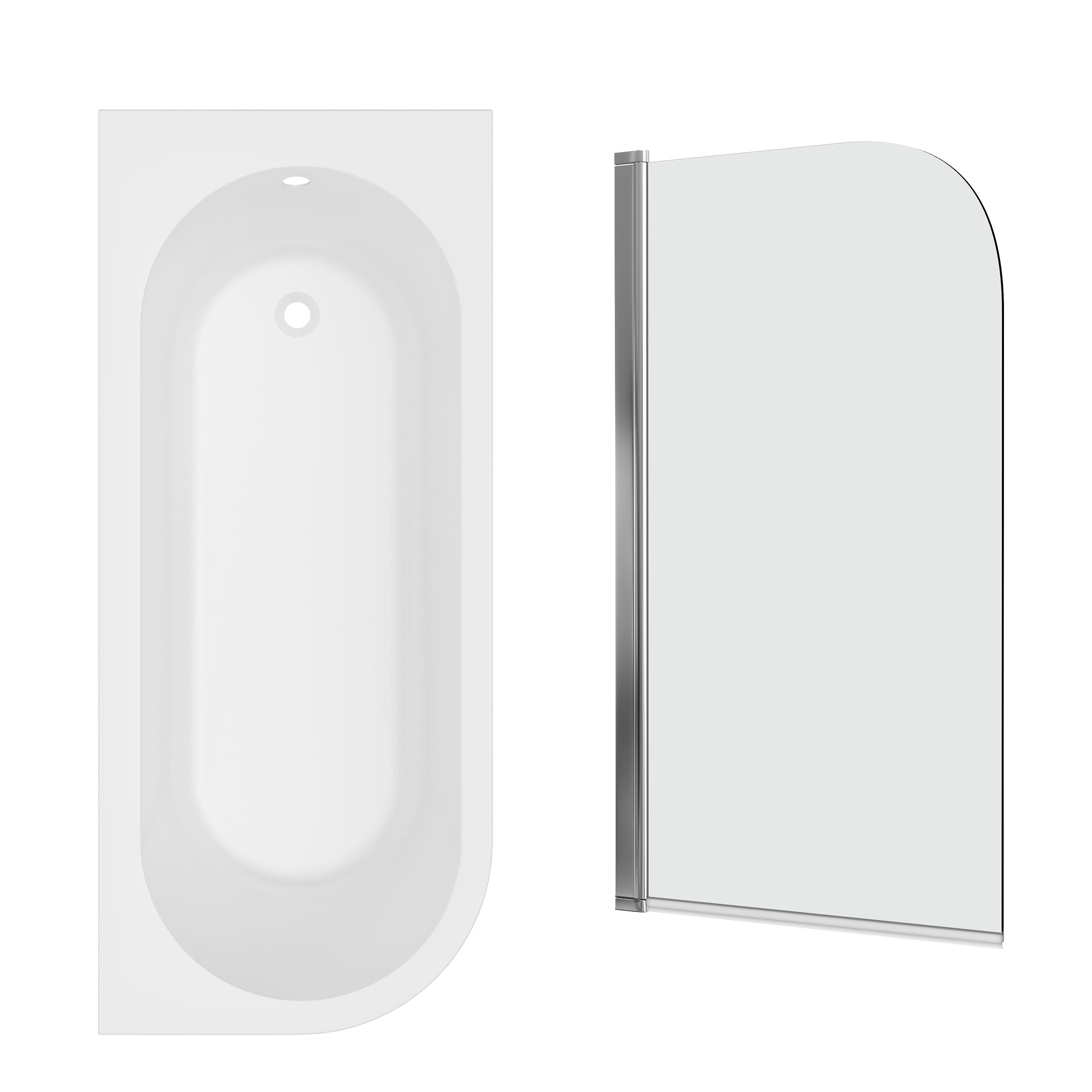 Armourcast Reinforced J Shaped Shower Bath with Panel & Shower Screen - 1700mm