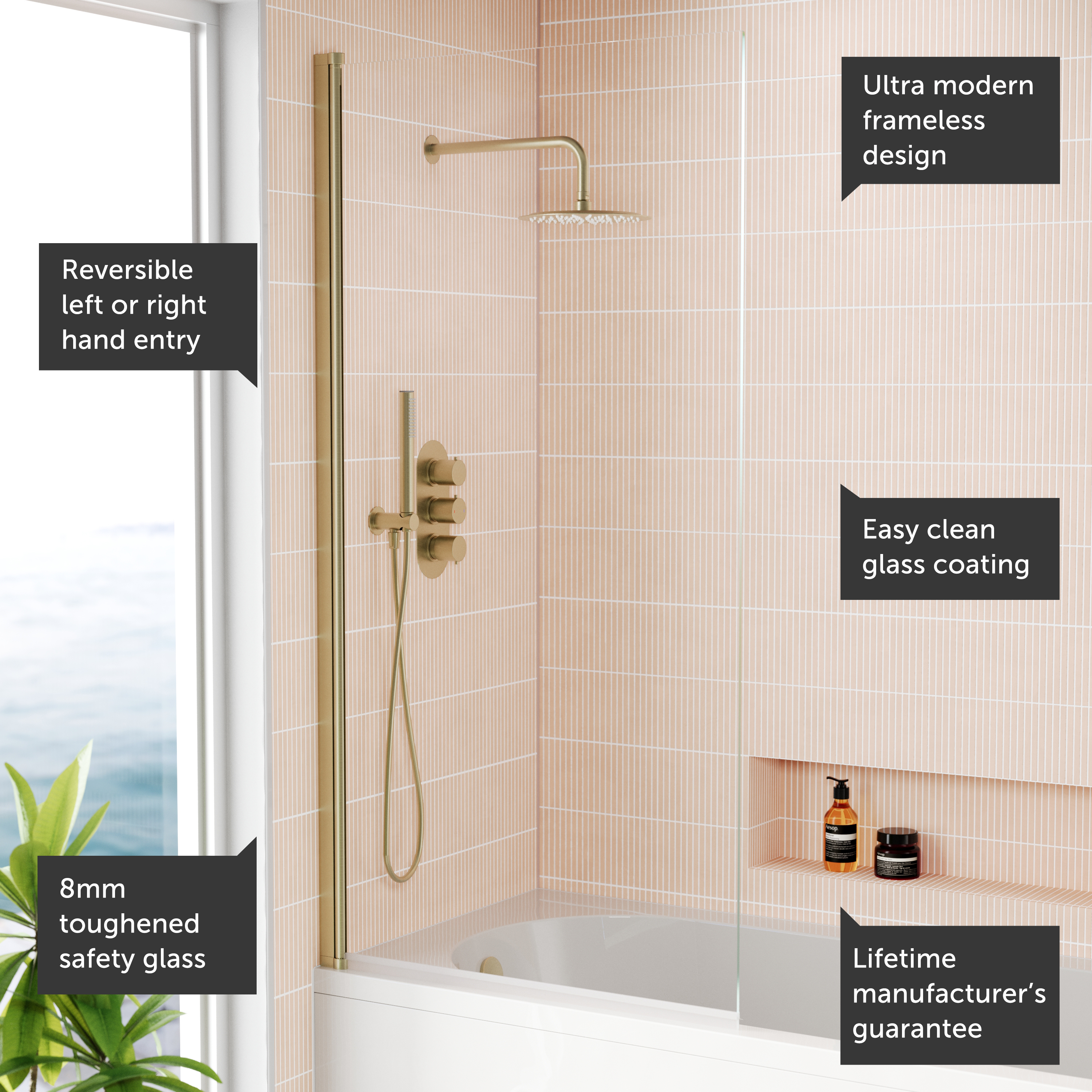Harbour i8 Easy Clean 8mm Single Panel Bath Screen - 1500 x 800mm