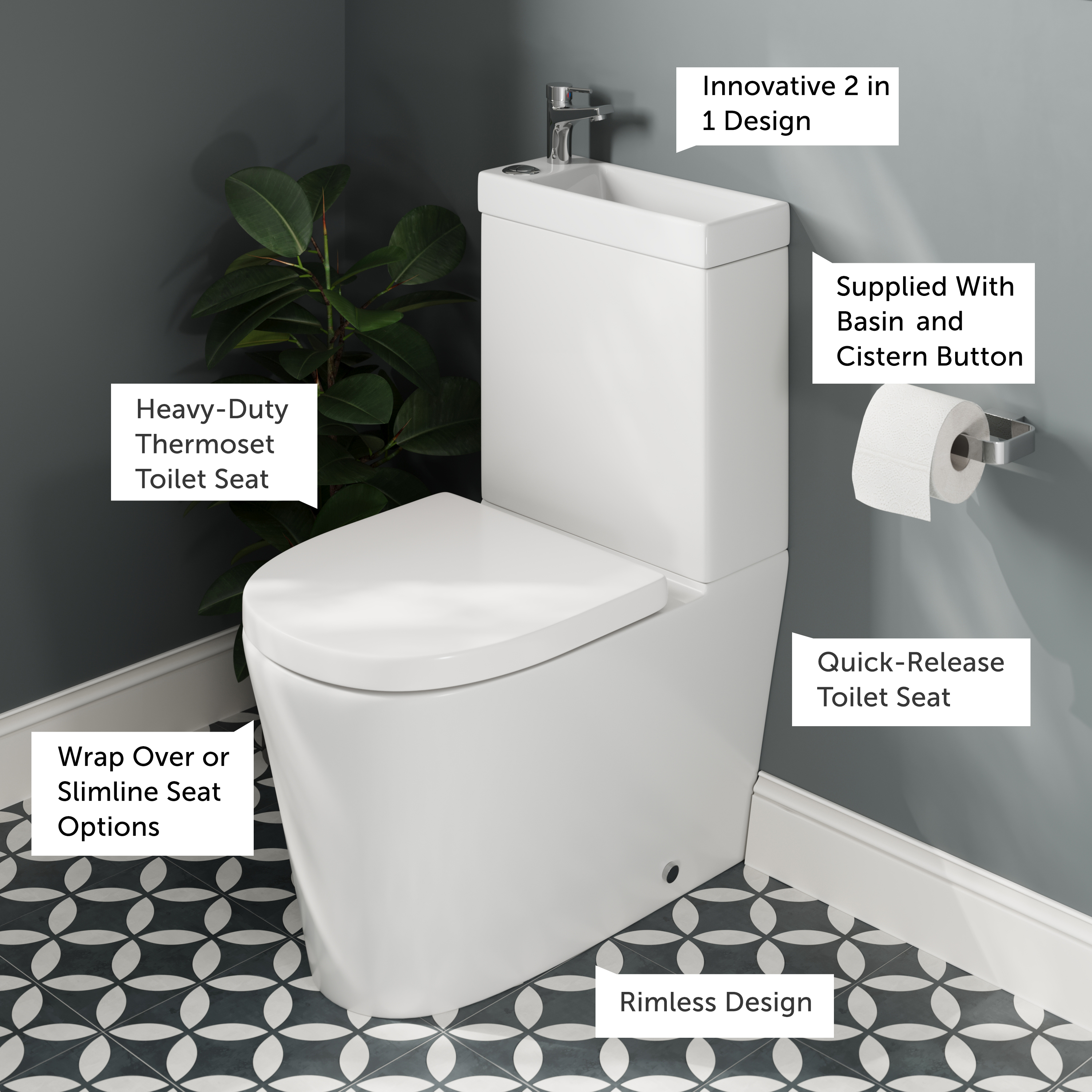 Harbour Clarity 2 in 1 Wash Basin & Comfort Height Toilet with Soft Close Seat