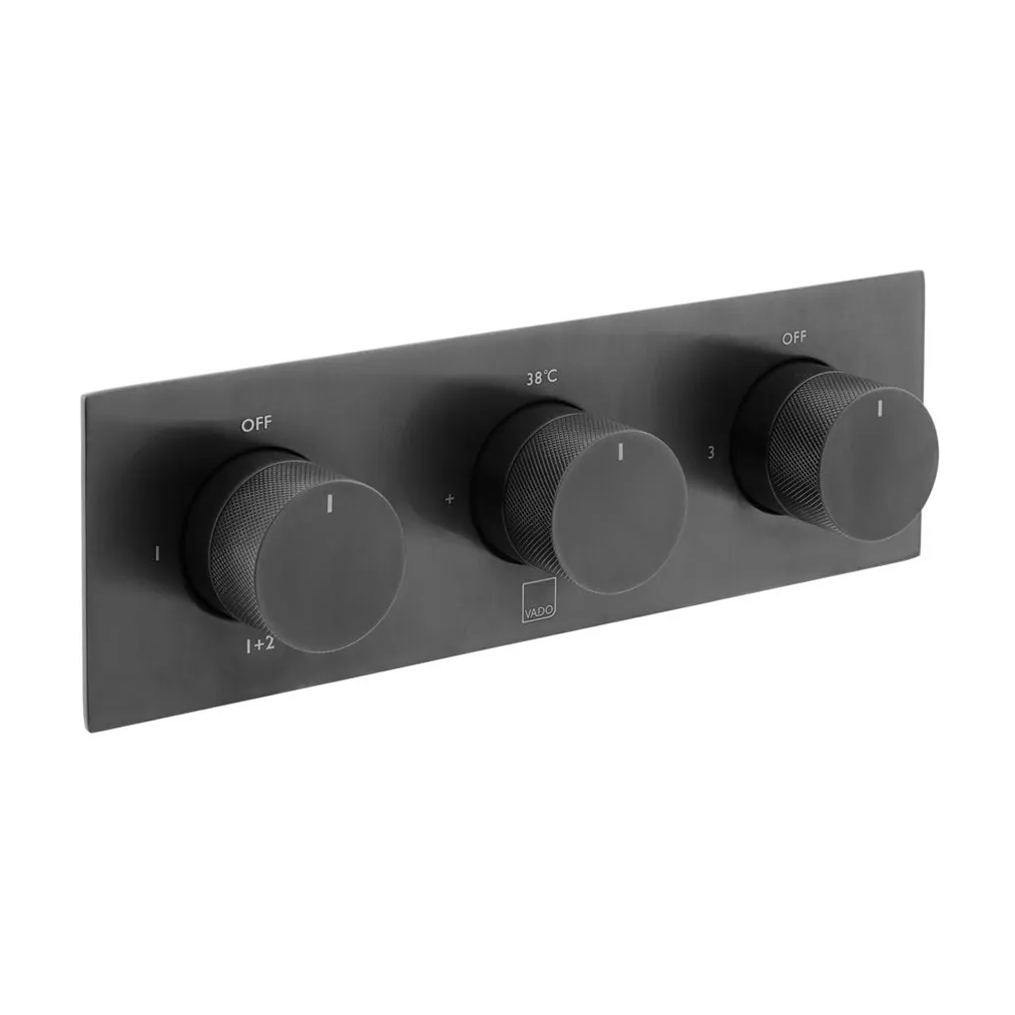 Vado Individual Tablet Knurled Horizontal 3 Outlet 3 Handle Thermostatic Concealed Shower Valve