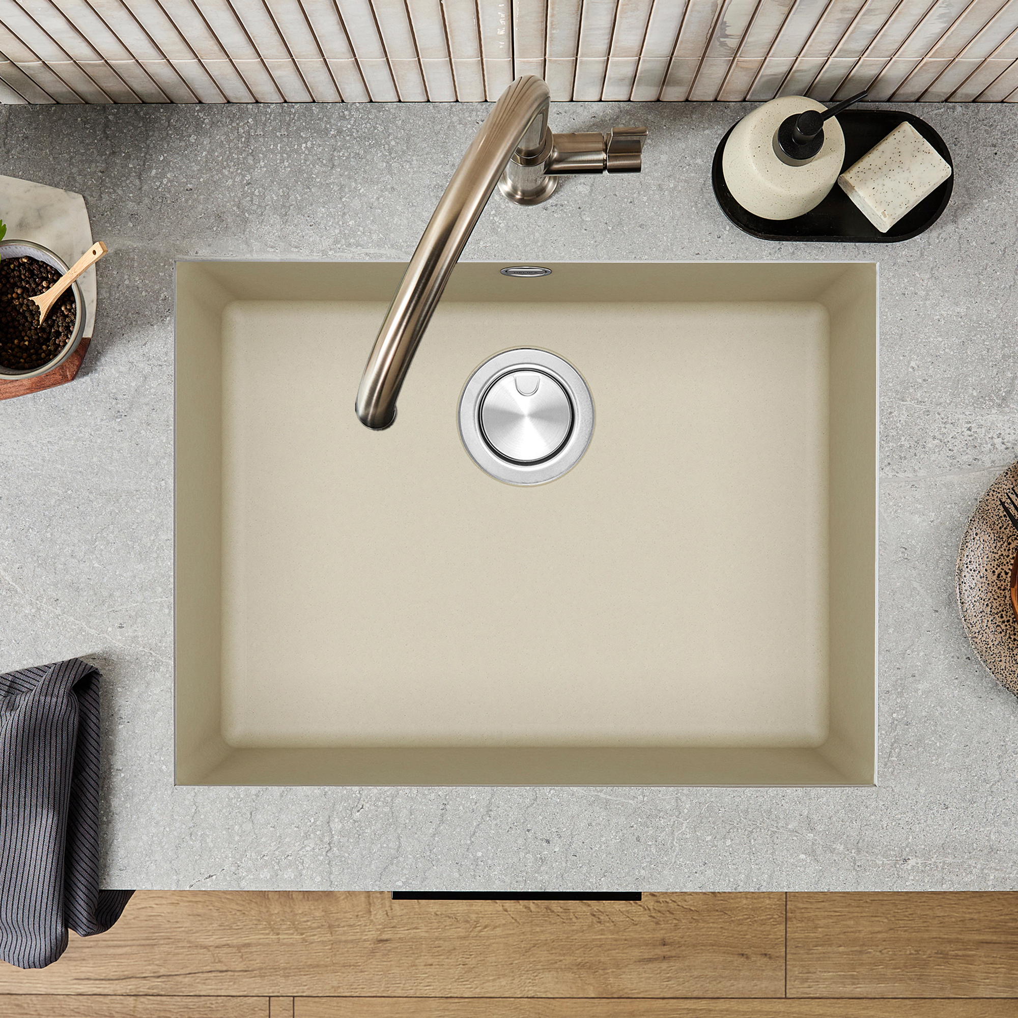 Clearwater Lumen 1 Bowl Granite Composite Inset/Undermount Kitchen Sink - 590 x 450mm