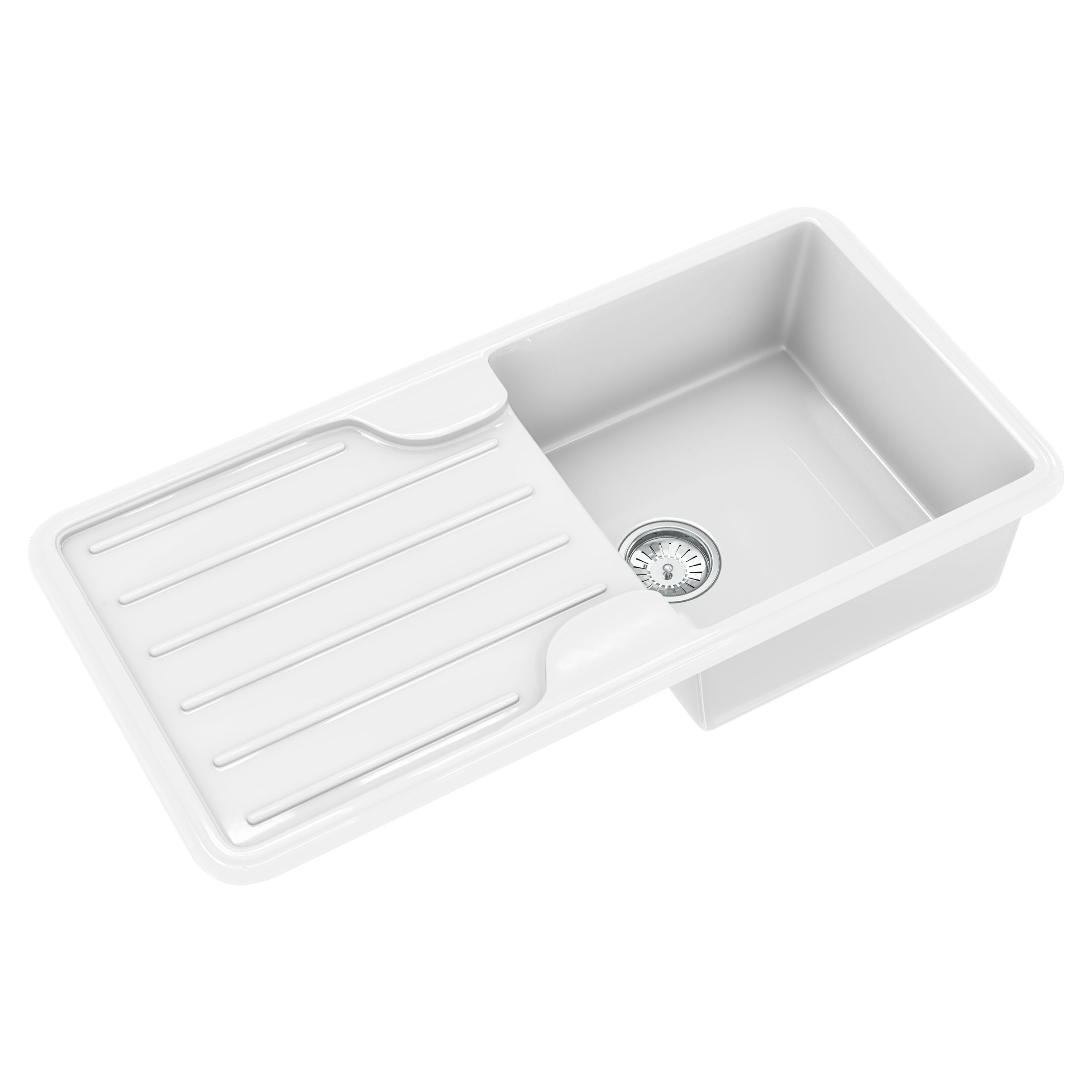 Vellamo Designer 1 Bowl Gloss White Traditional Comite Composite Inset Sink & Basket Strainer Waste - 1000 x 500mm