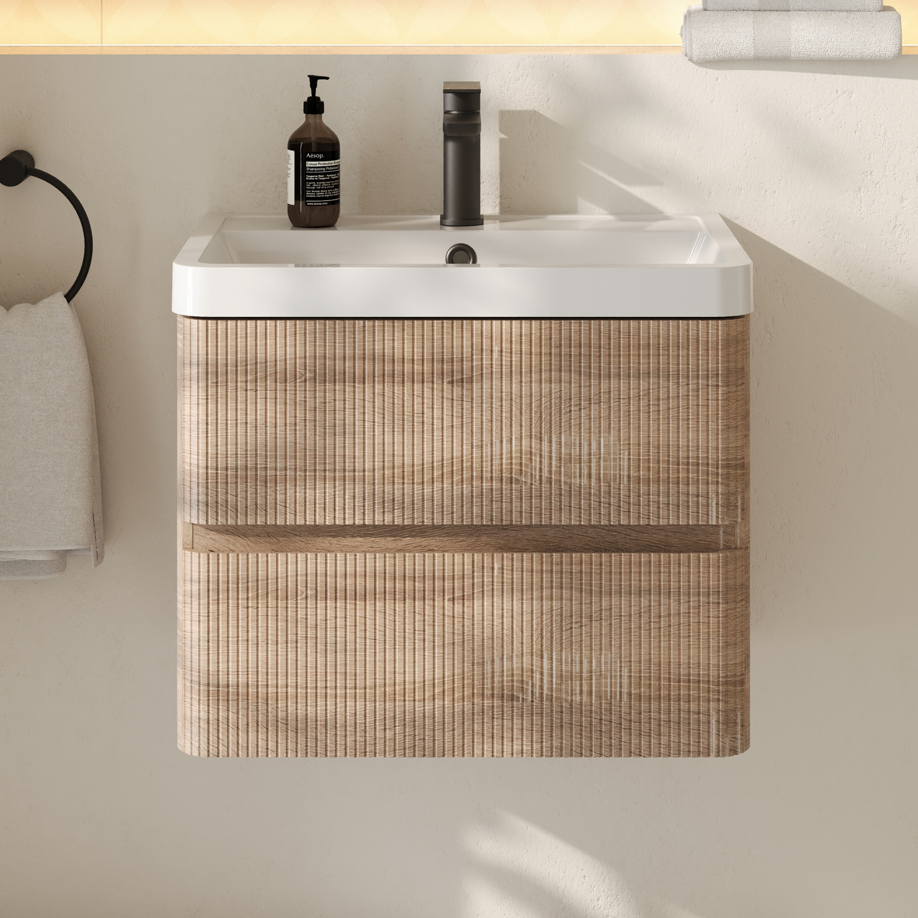 Drench Origin 600mm Fluted Wall Mounted Vanity Unit & Basin