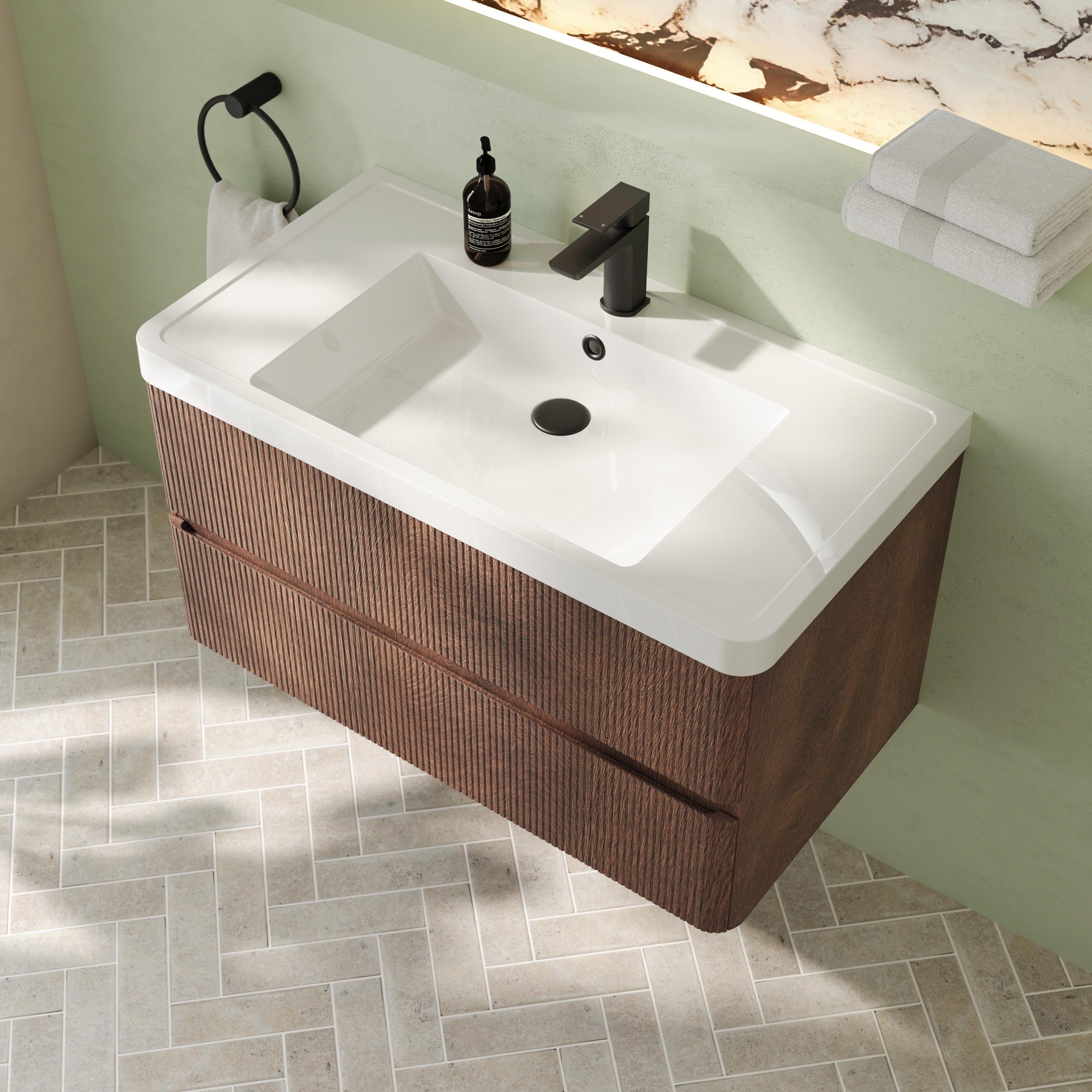 Drench Origin 900mm Fluted Wall Mounted Vanity Unit & Basin