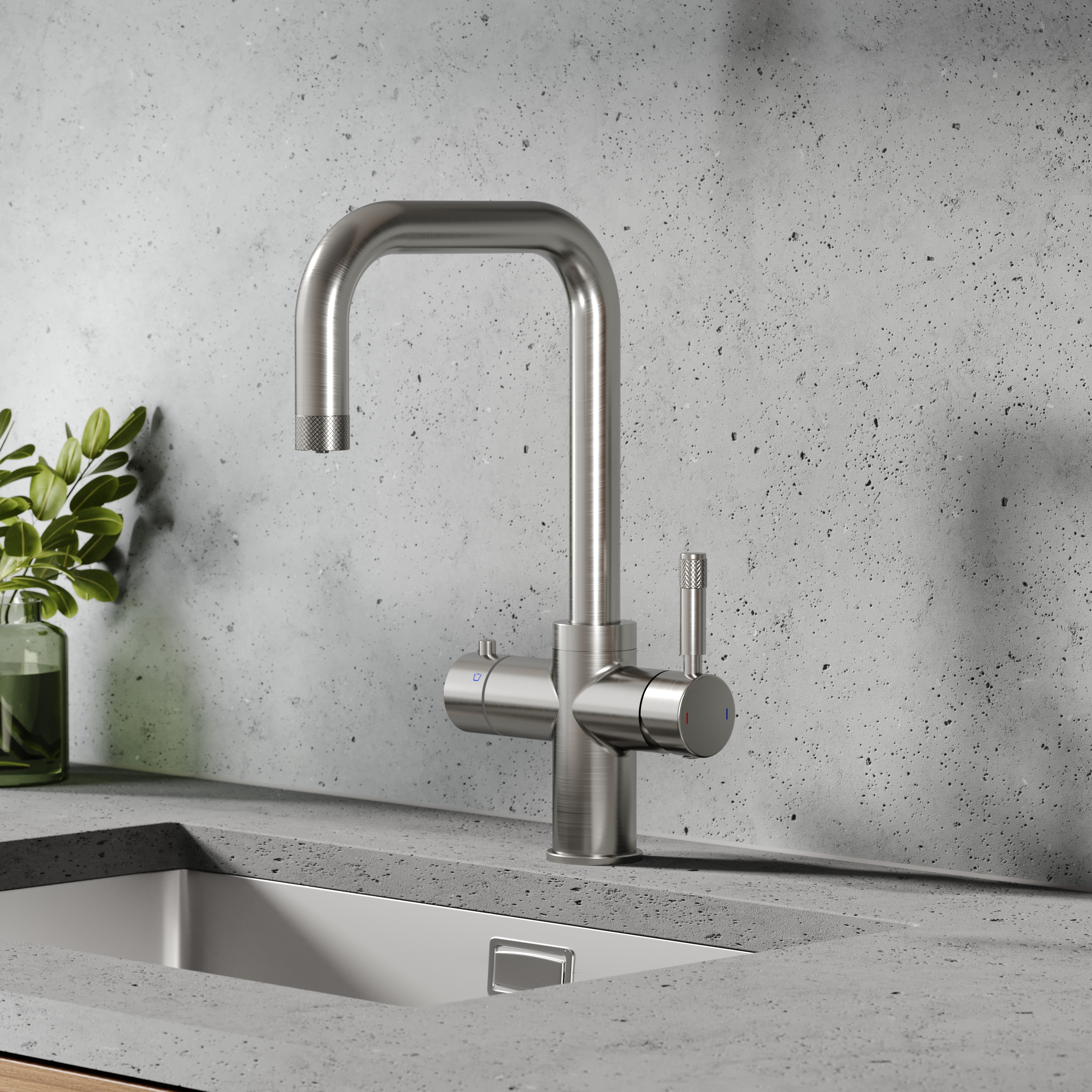Vellamo Aura 4-in-1 Instant Boiling Water Tap with Knurled Handles & Spout, Boiler, Chiller & Filter