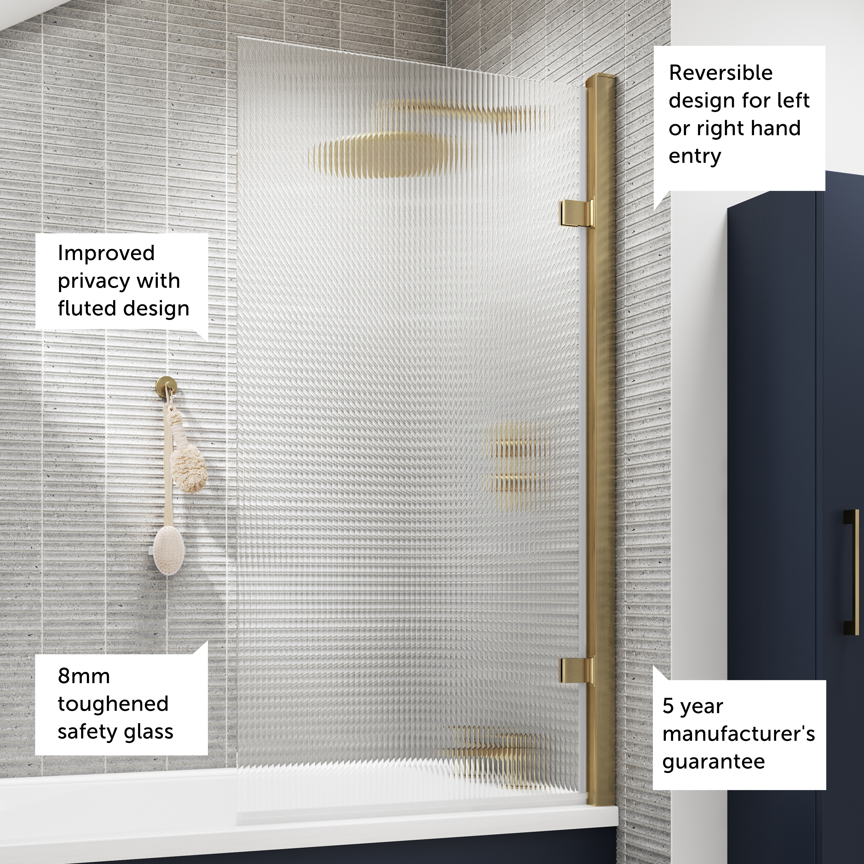 Harbour Contour 8mm Hinged Fluted Bath Screen - 1520 x 830mm